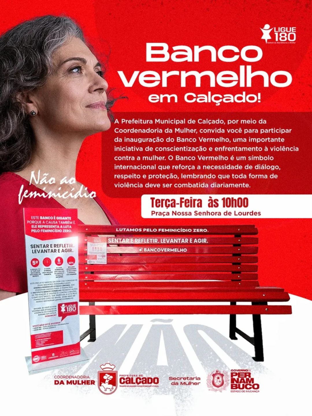 Calçado inaugura Banco Vermelho em ação de conscientização sobre violência contra a mulher