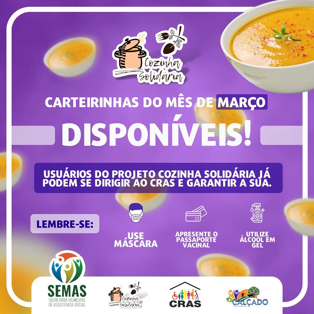 CRAS inicia entrega das carteirinhas da Cozinha Solidária referentes ao mês de março