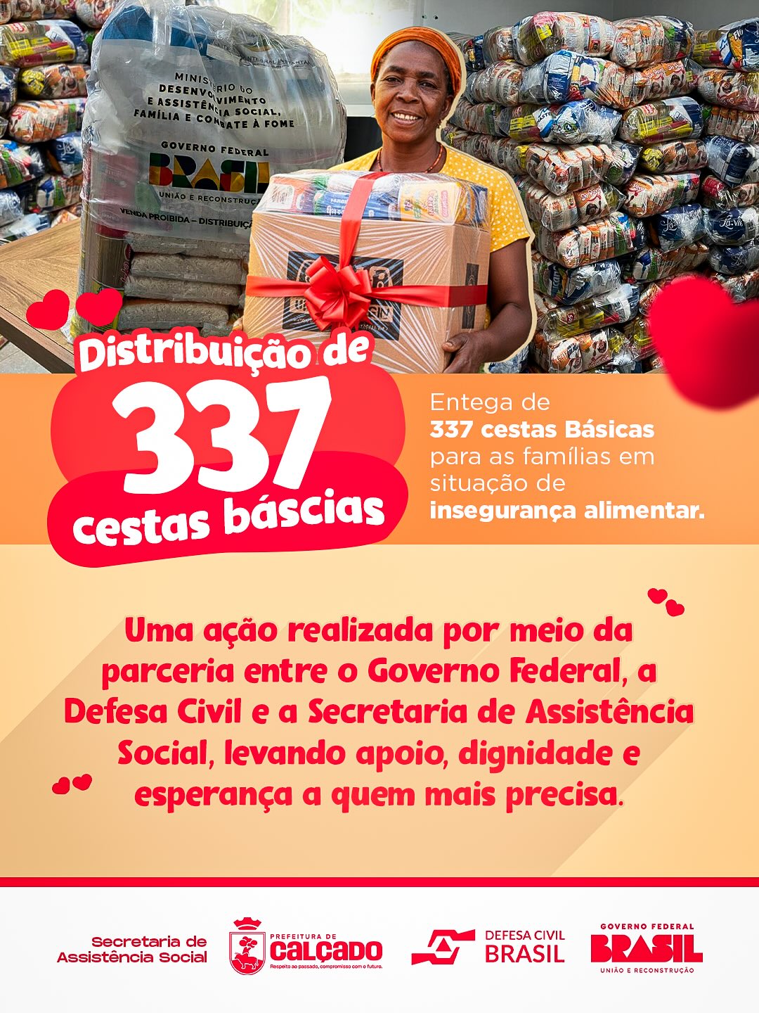 Município distribui 337 cestas básicas a famílias afetadas pela estiagem