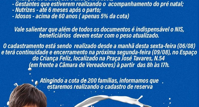 Programa Leite de Todos – Secretaria de Assistência Social divulga comunicado