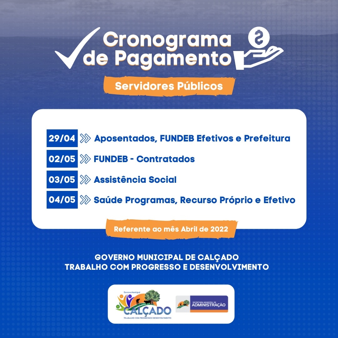 Calçado divulga calendário de pagamento para servidores e aposentados