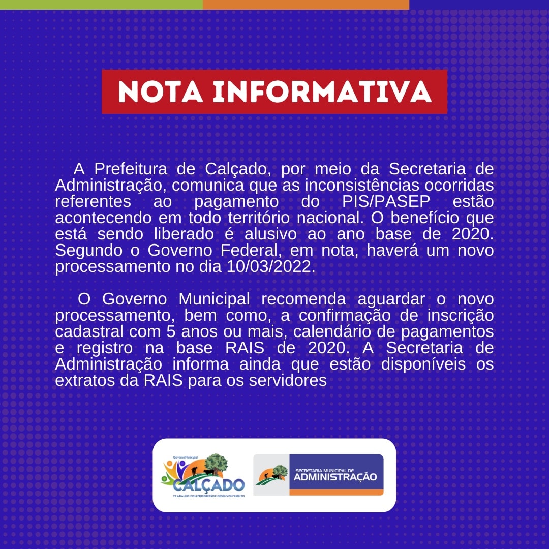 Prefeitura de Calçado esclarece inconsistências no pagamento do PIS/PASEP